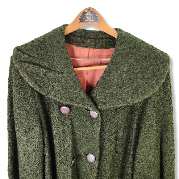 Knubby Overcoat Adult Green Wool Double Breasted Lined Dark Academia Vintage - Picture 3 of 9